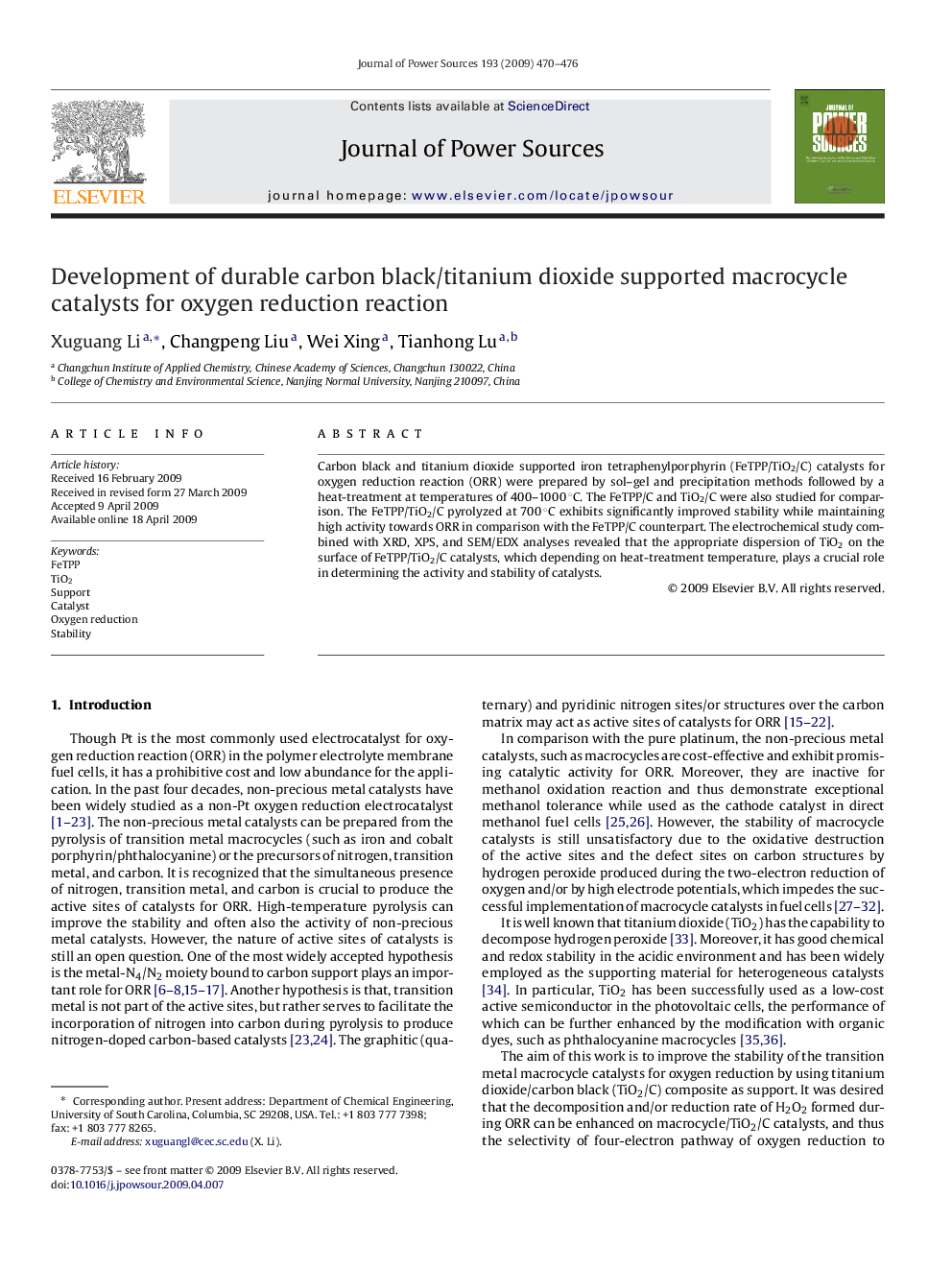 Development of durable carbon black/titanium dioxide supported macrocycle catalysts for oxygen reduction reaction