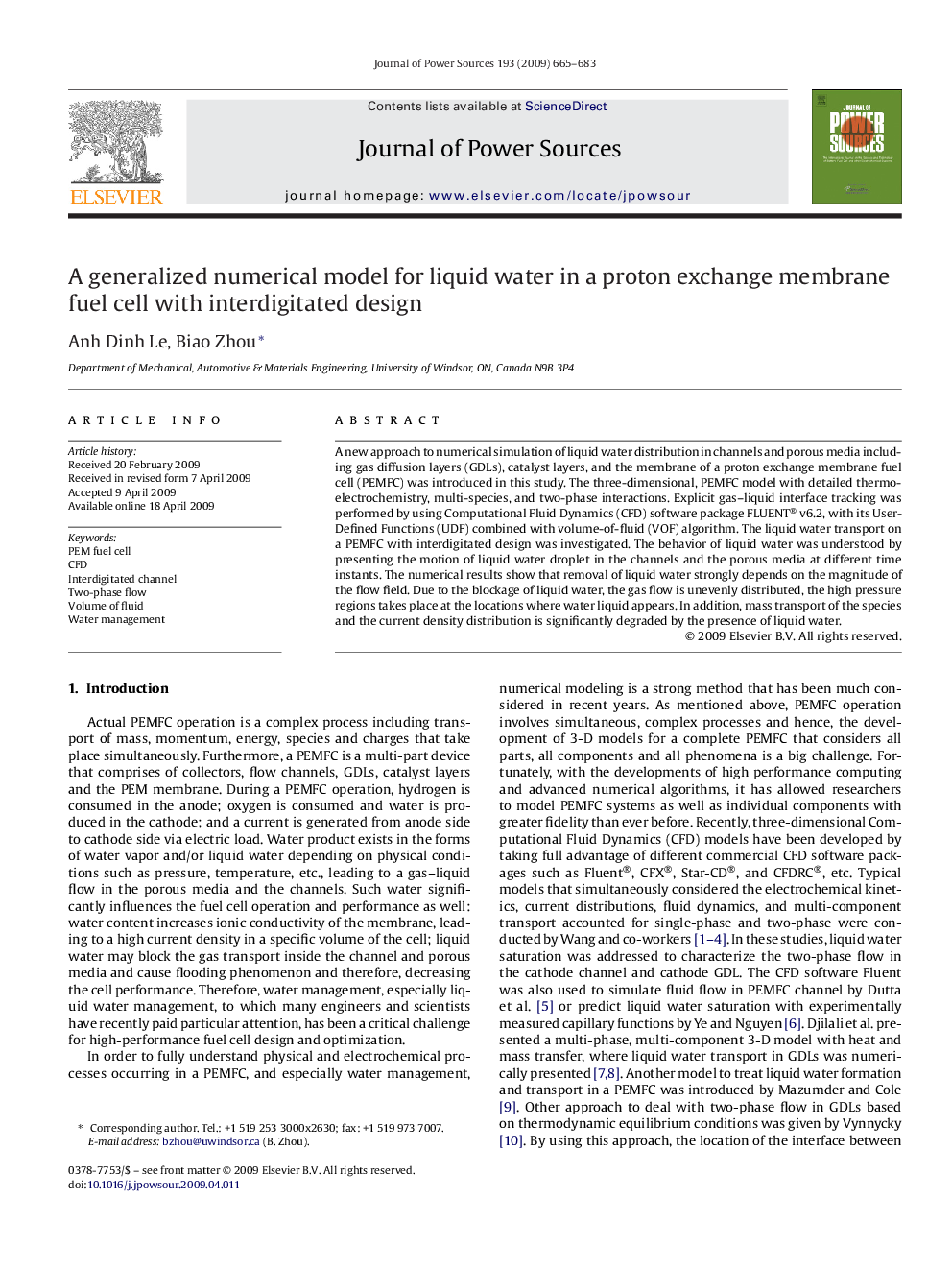 A generalized numerical model for liquid water in a proton exchange membrane fuel cell with interdigitated design