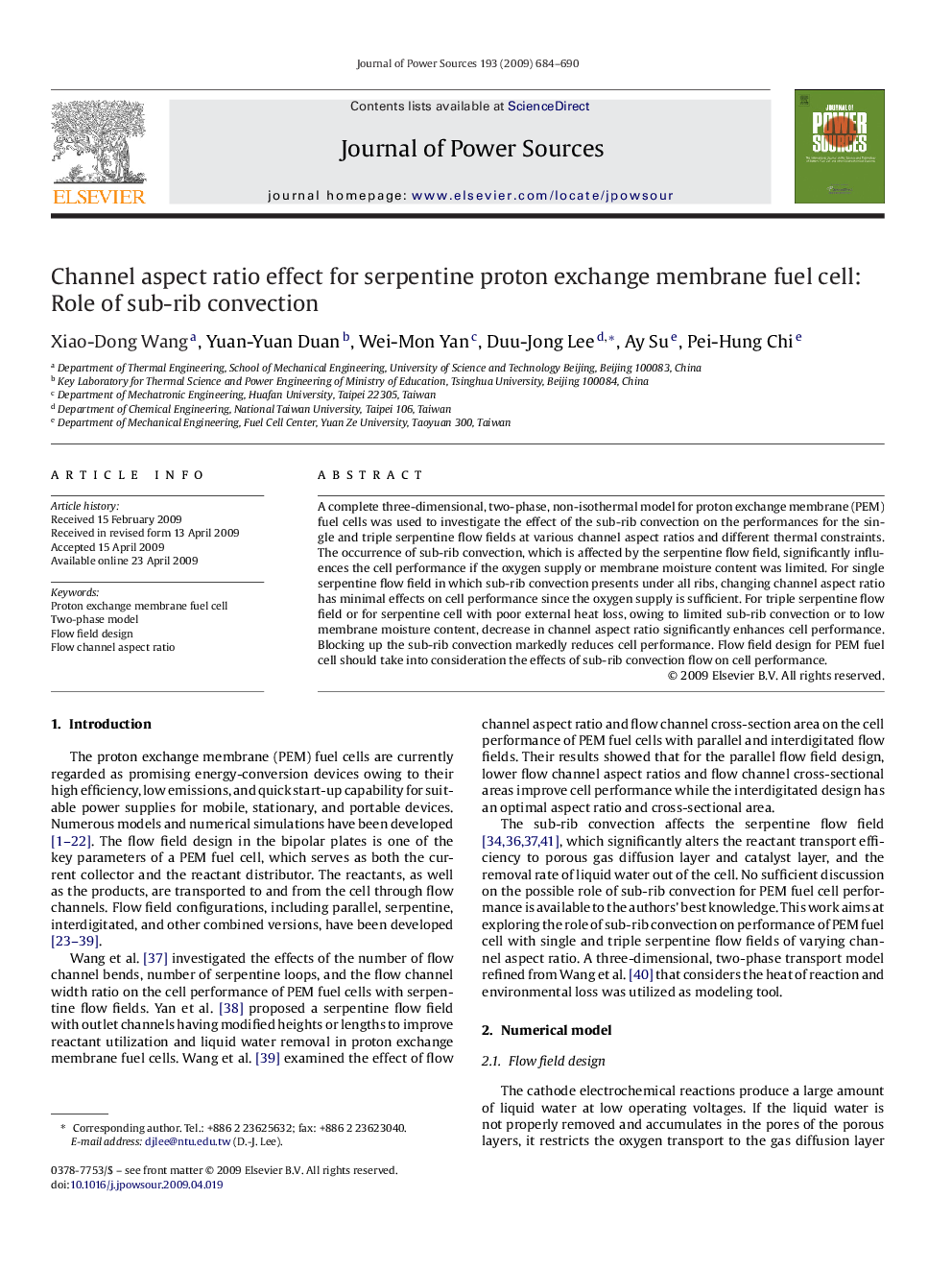 عکس صفحه اول مقاله: Channel aspect ratio effect for serpentine proton exchange membrane fuel cell: Role of sub-rib convection Channel aspect ratio effect for serpentine proton exchange membrane fuel cell: Role of sub-rib convection