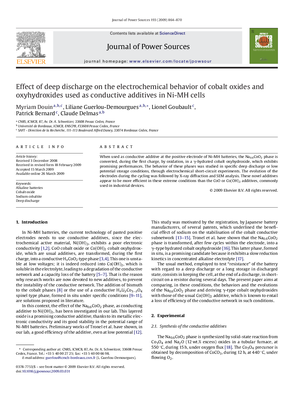 Effect of deep discharge on the electrochemical behavior of cobalt oxides and oxyhydroxides used as conductive additives in Ni-MH cells