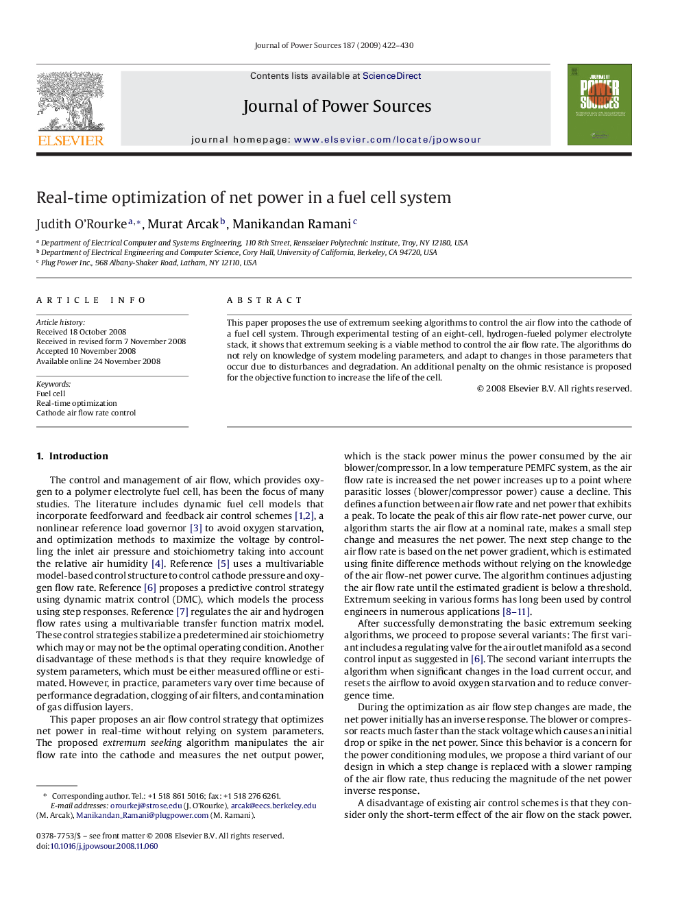 Real-time optimization of net power in a fuel cell system