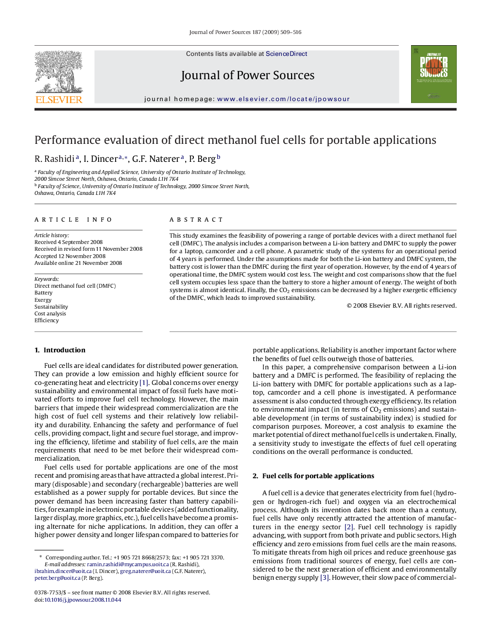 Performance evaluation of direct methanol fuel cells for portable applications