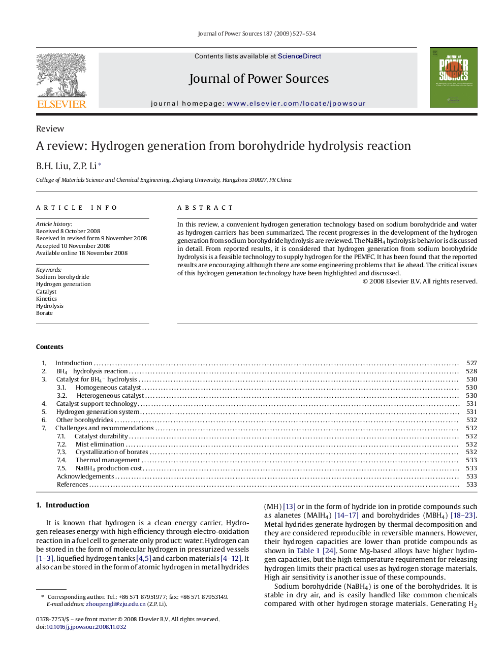 A review: Hydrogen generation from borohydride hydrolysis reaction