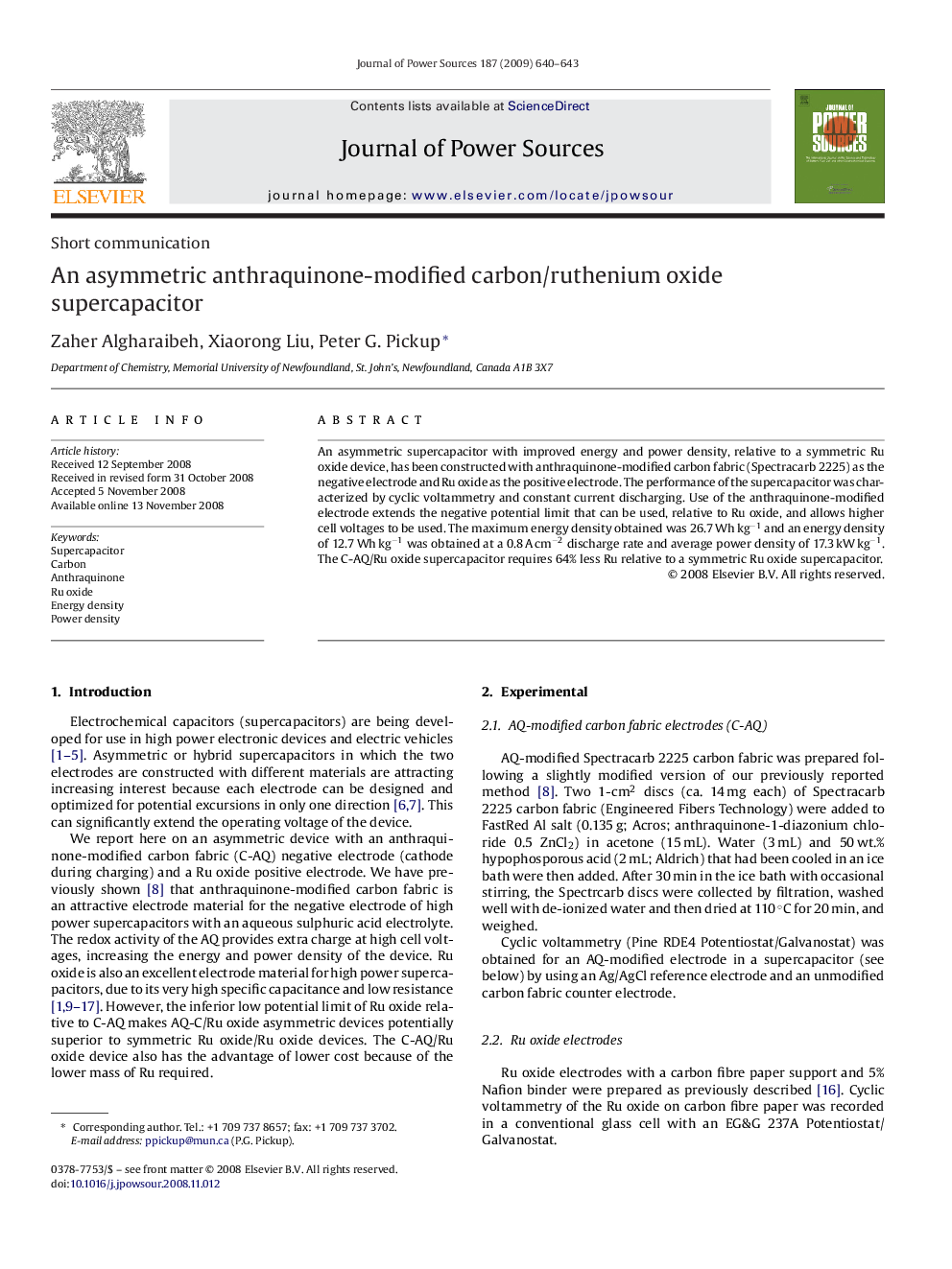 An asymmetric anthraquinone-modified carbon/ruthenium oxide supercapacitor