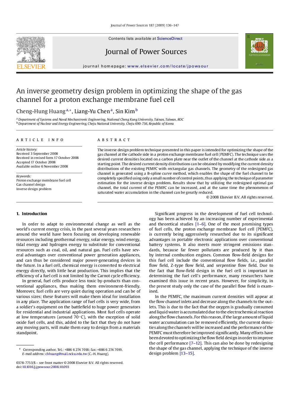 An inverse geometry design problem in optimizing the shape of the gas channel for a proton exchange membrane fuel cell