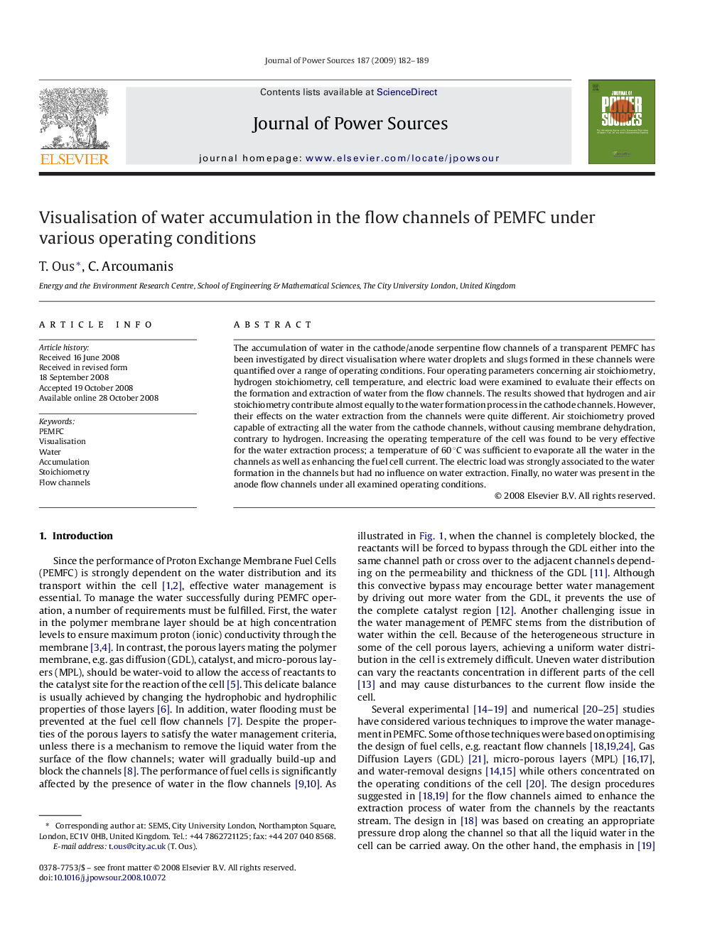 Visualisation of water accumulation in the flow channels of PEMFC under various operating conditions