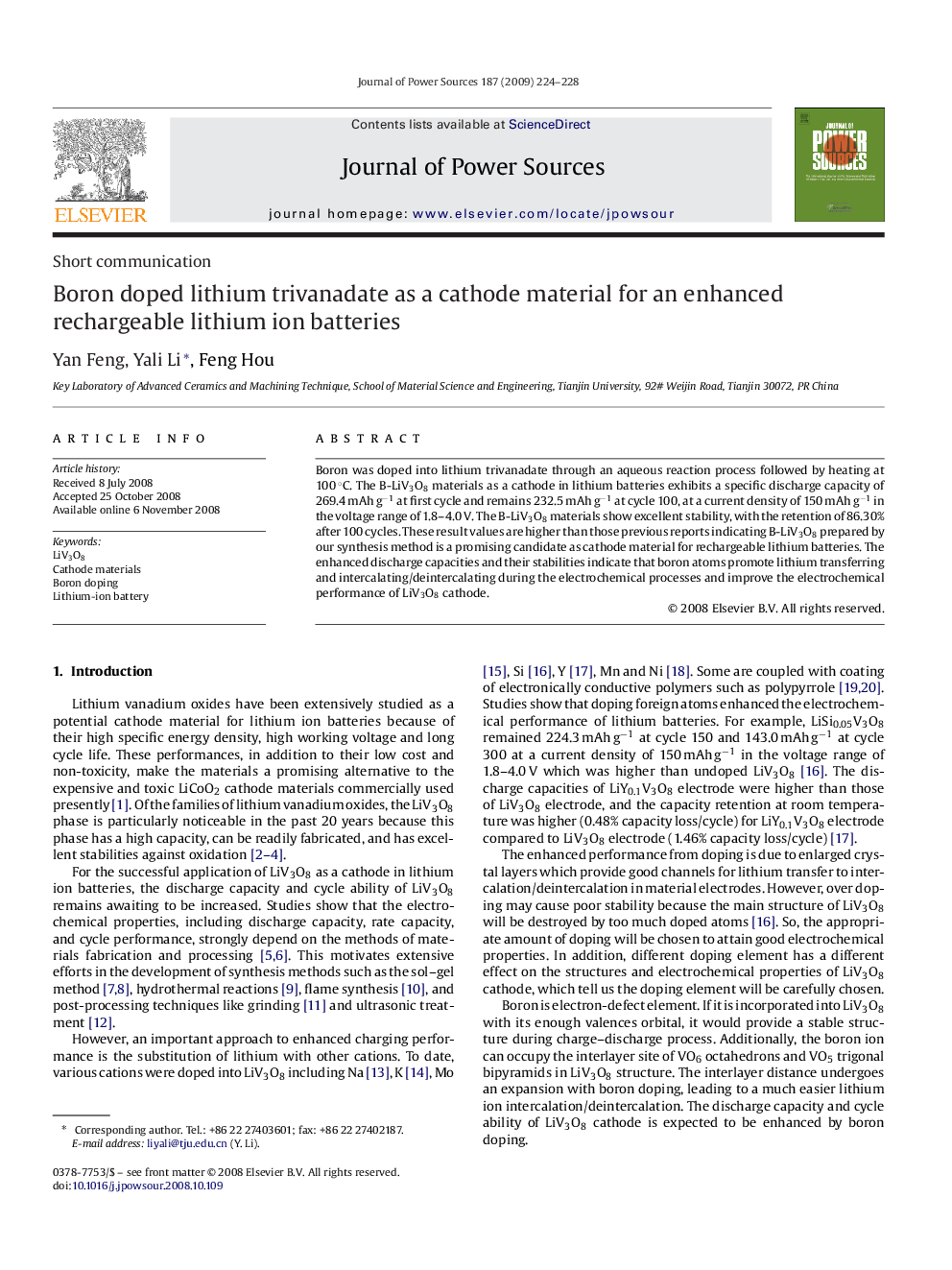 Boron doped lithium trivanadate as a cathode material for an enhanced rechargeable lithium ion batteries