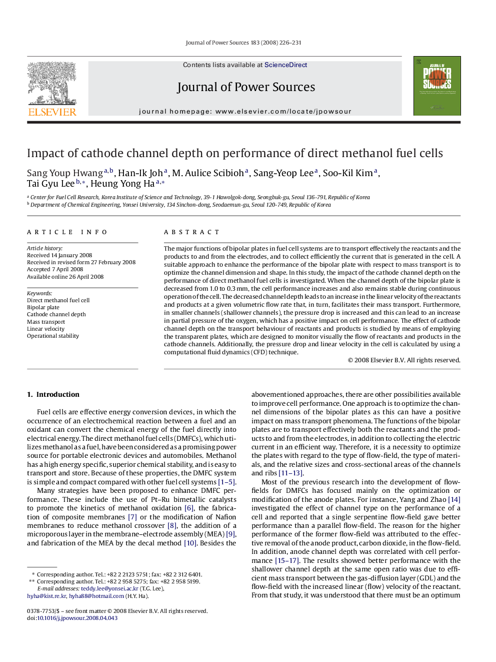 Impact of cathode channel depth on performance of direct methanol fuel cells