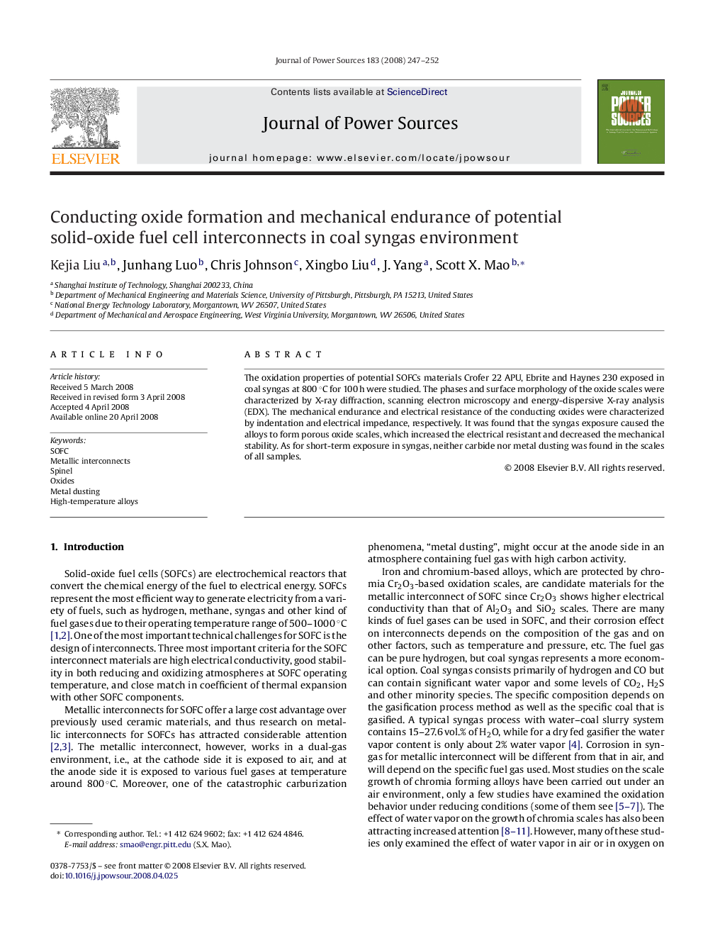 Conducting oxide formation and mechanical endurance of potential solid-oxide fuel cell interconnects in coal syngas environment