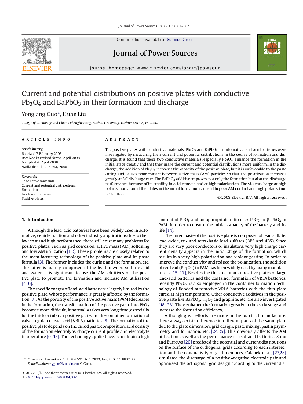 Current and potential distributions on positive plates with conductive Pb3O4 and BaPbO3 in their formation and discharge