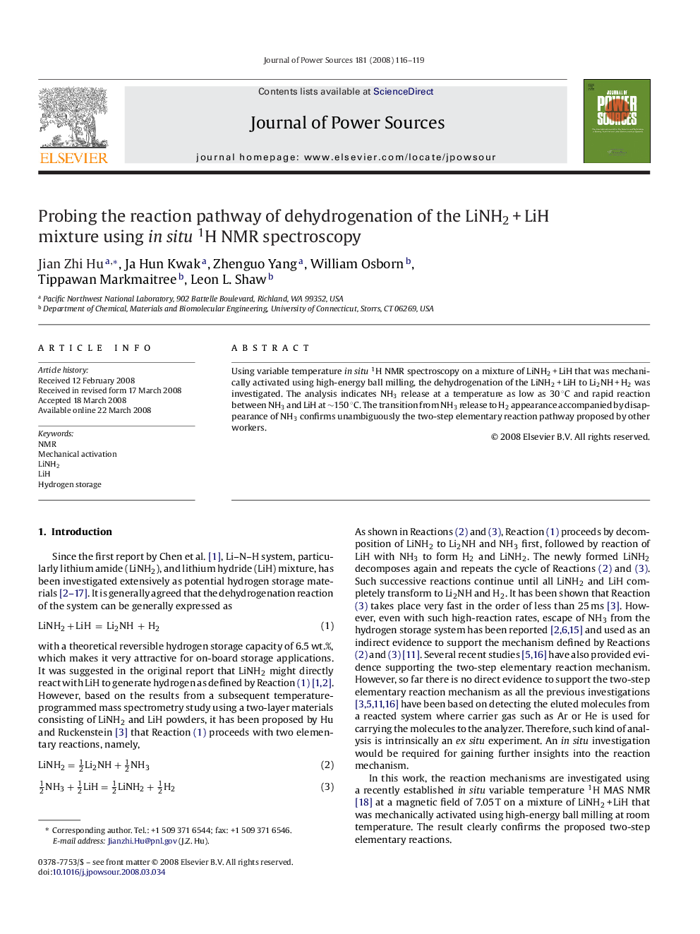 Probing the reaction pathway of dehydrogenation of the LiNH2 + LiH mixture using in situ1H NMR spectroscopy