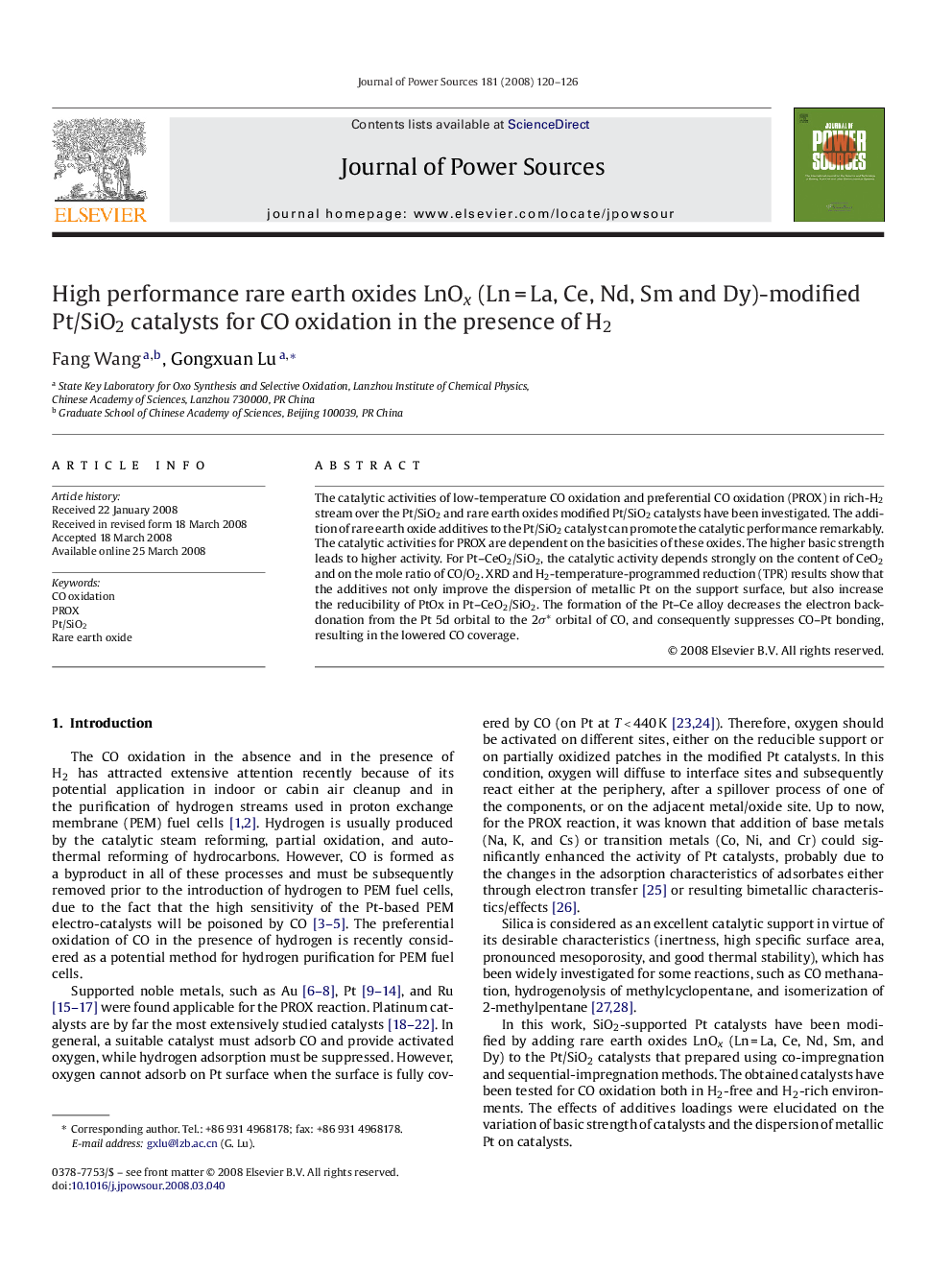 High performance rare earth oxides LnOx (Ln = La, Ce, Nd, Sm and Dy)-modified Pt/SiO2 catalysts for CO oxidation in the presence of H2