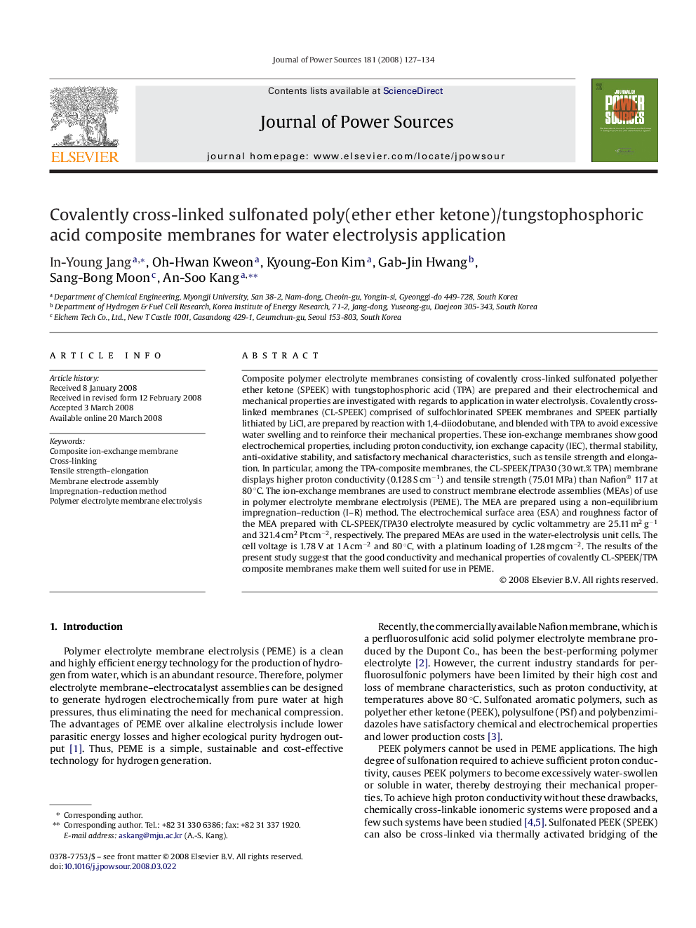 Covalently cross-linked sulfonated poly(ether ether ketone)/tungstophosphoric acid composite membranes for water electrolysis application