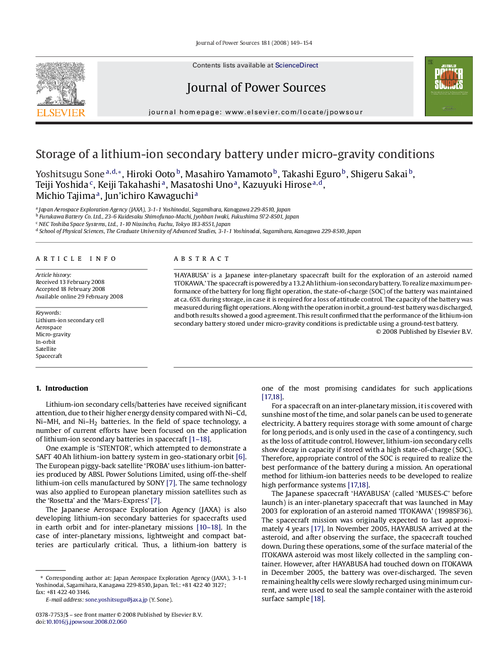 Storage of a lithium-ion secondary battery under micro-gravity conditions