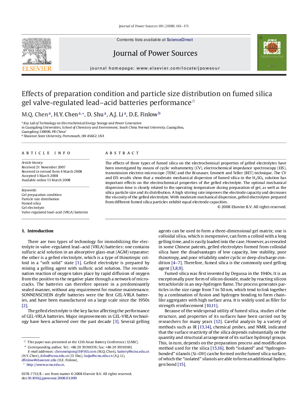 Effects of preparation condition and particle size distribution on fumed silica gel valve-regulated lead–acid batteries performance 