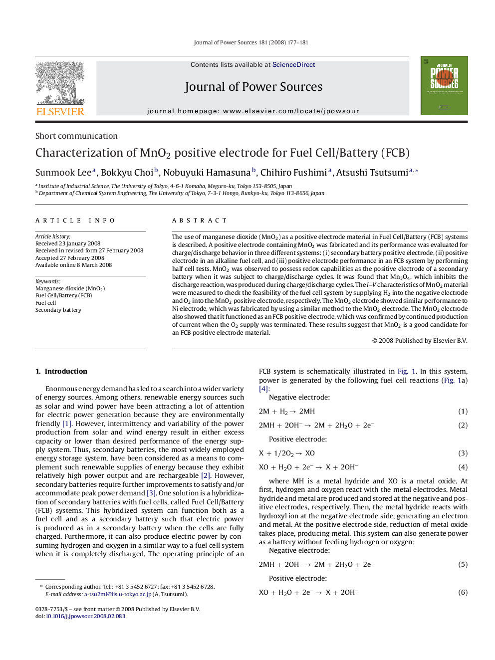 Characterization of MnO2 positive electrode for Fuel Cell/Battery (FCB)