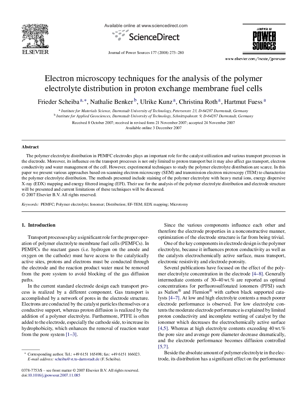 Electron microscopy techniques for the analysis of the polymer electrolyte distribution in proton exchange membrane fuel cells