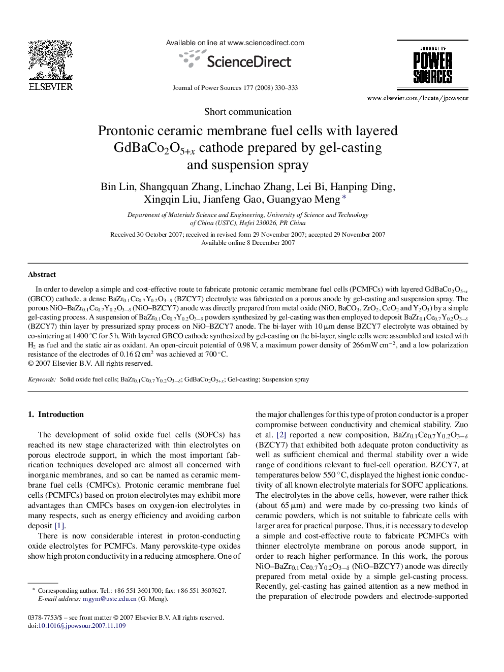 Prontonic ceramic membrane fuel cells with layered GdBaCo2O5+x cathode prepared by gel-casting and suspension spray