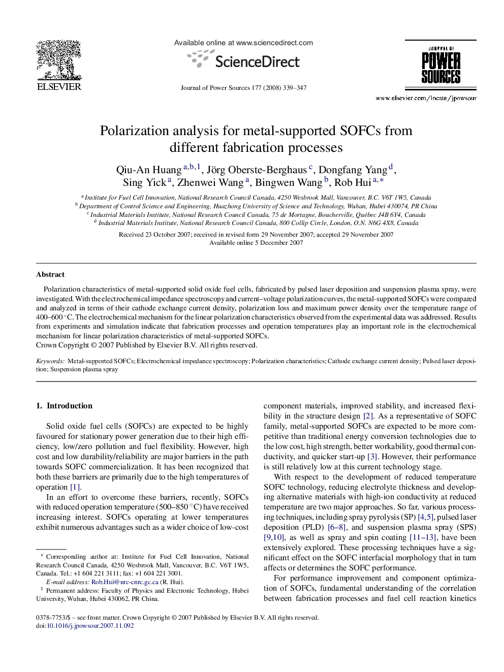 Polarization analysis for metal-supported SOFCs from different fabrication processes