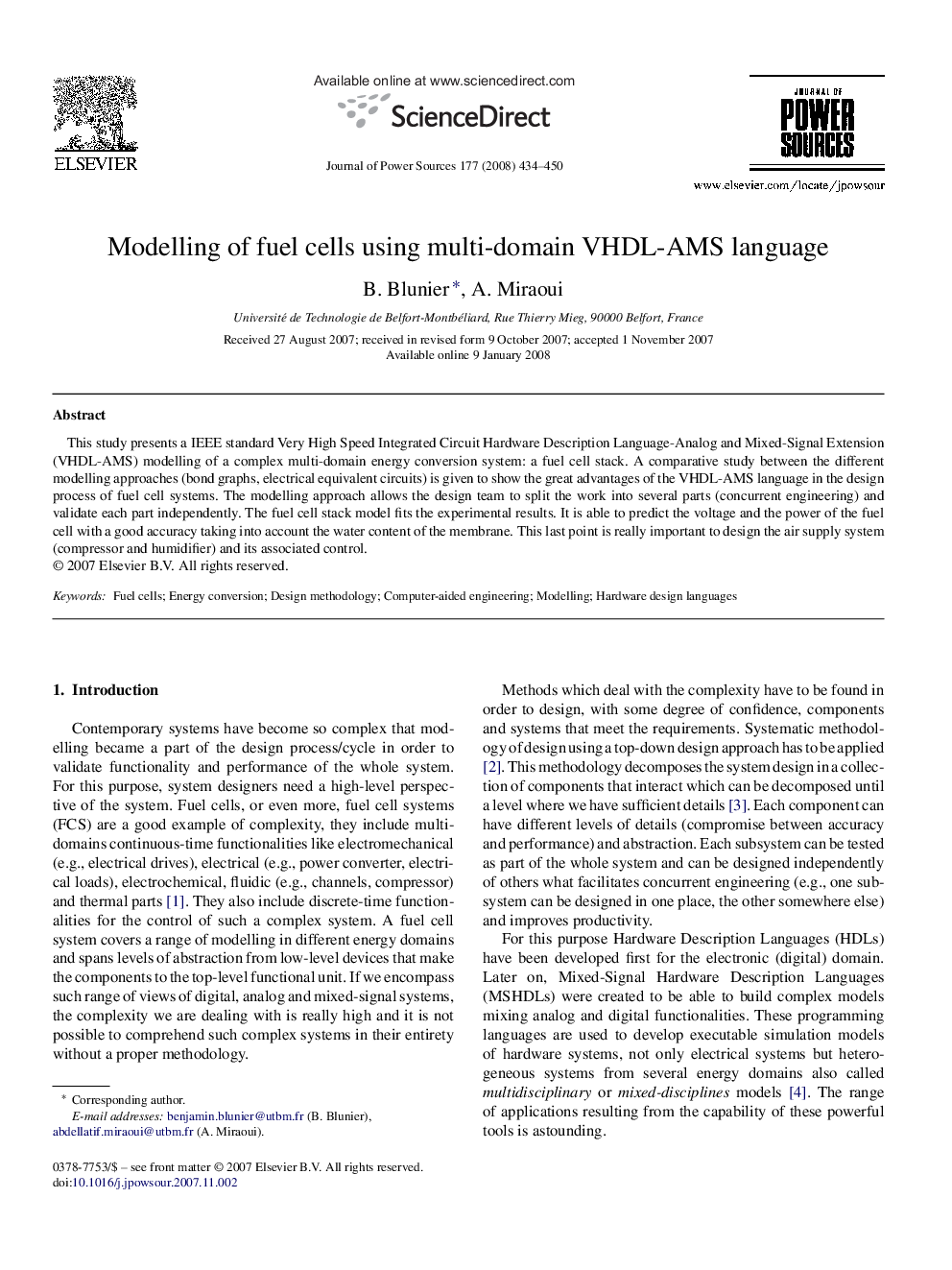 Modelling of fuel cells using multi-domain VHDL-AMS language