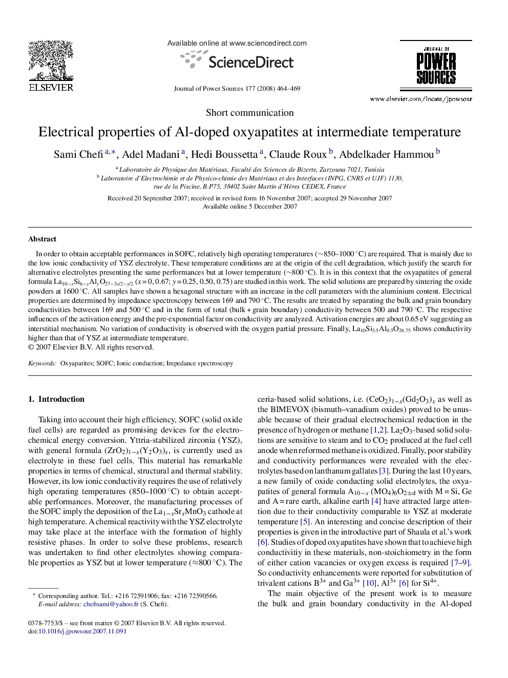 Electrical properties of Al-doped oxyapatites at intermediate temperature