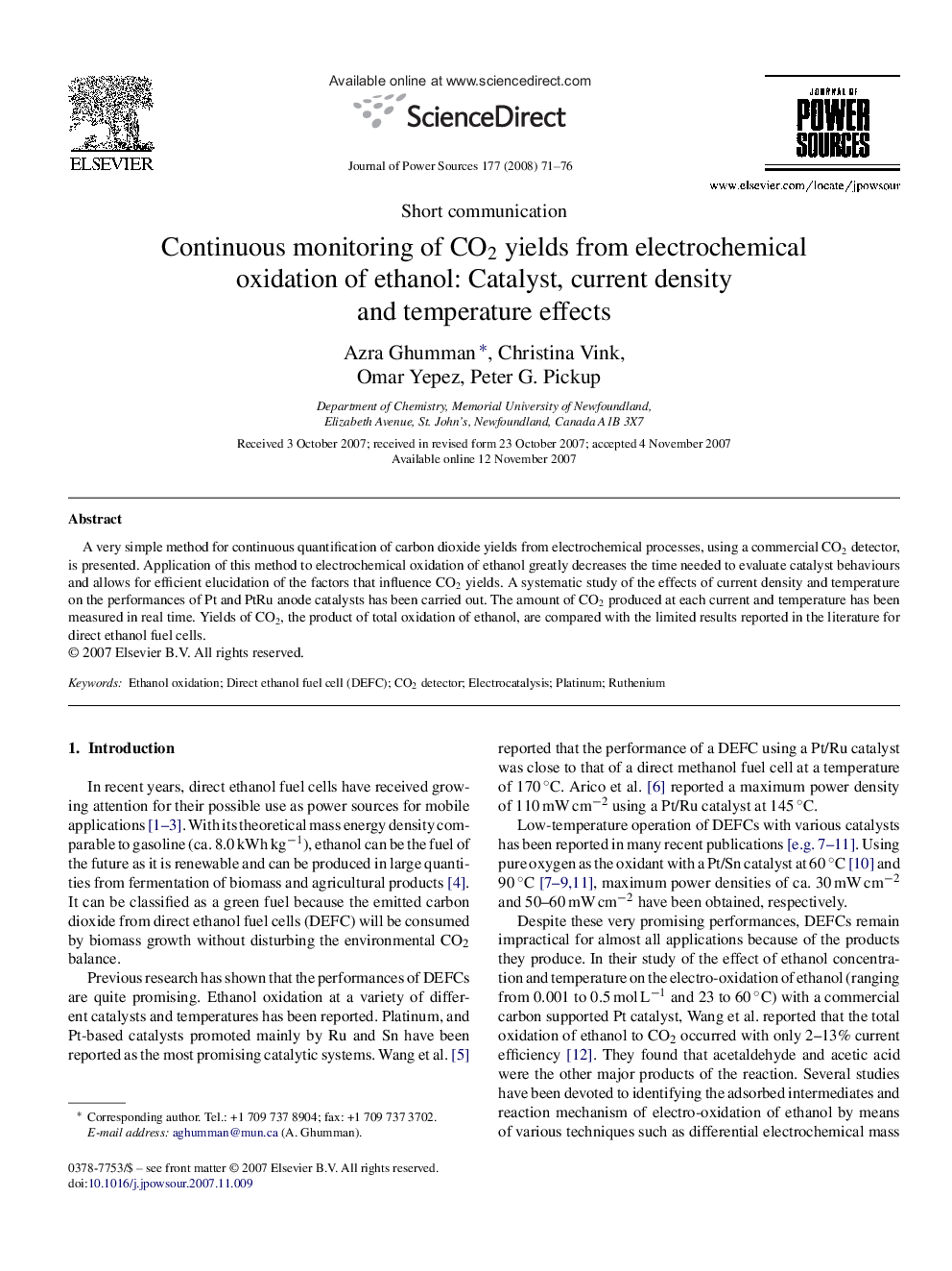 Continuous monitoring of CO2 yields from electrochemical oxidation of ethanol: Catalyst, current density and temperature effects