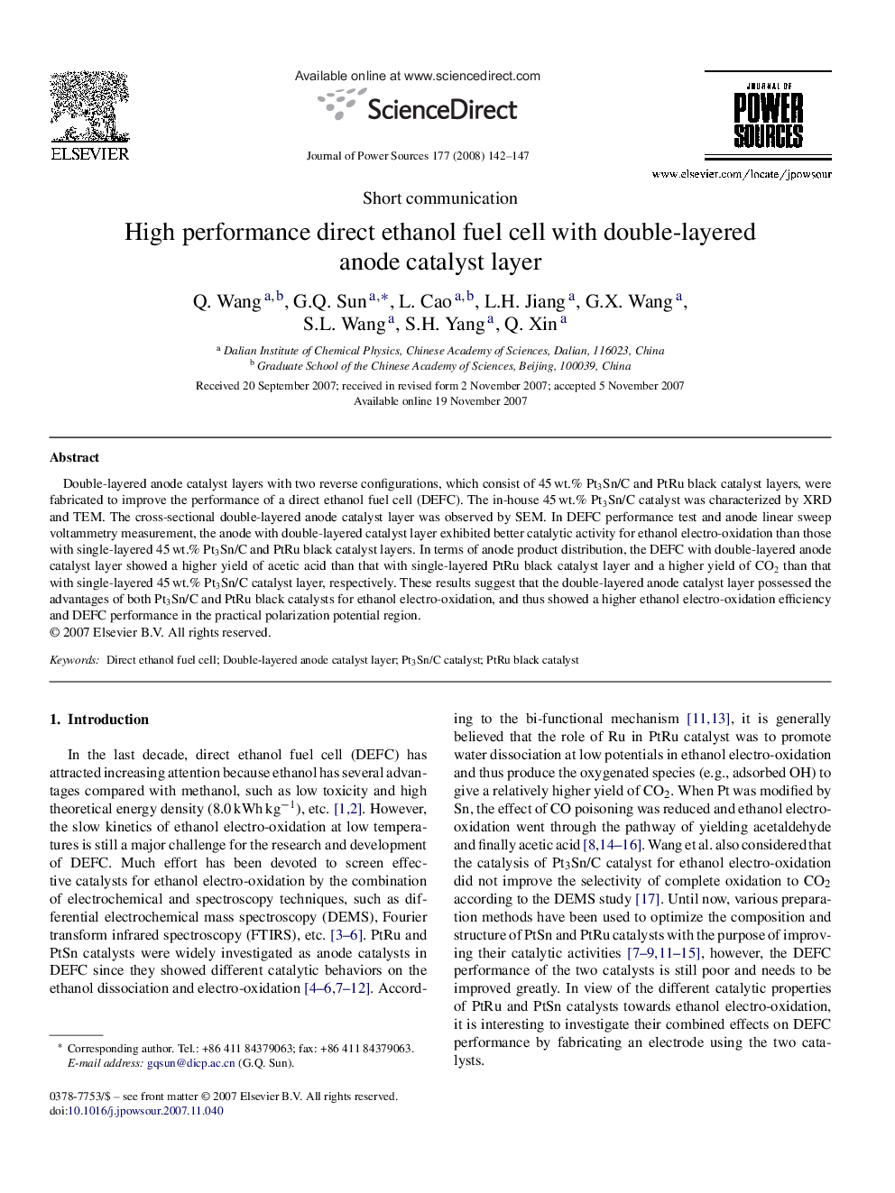 High performance direct ethanol fuel cell with double-layered anode catalyst layer