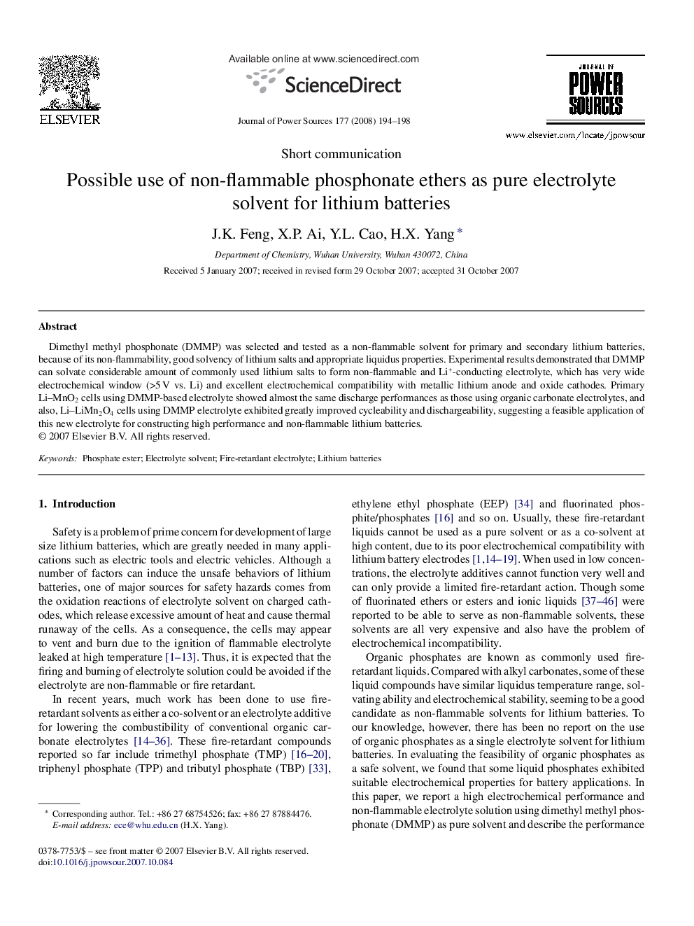 Possible use of non-flammable phosphonate ethers as pure electrolyte solvent for lithium batteries