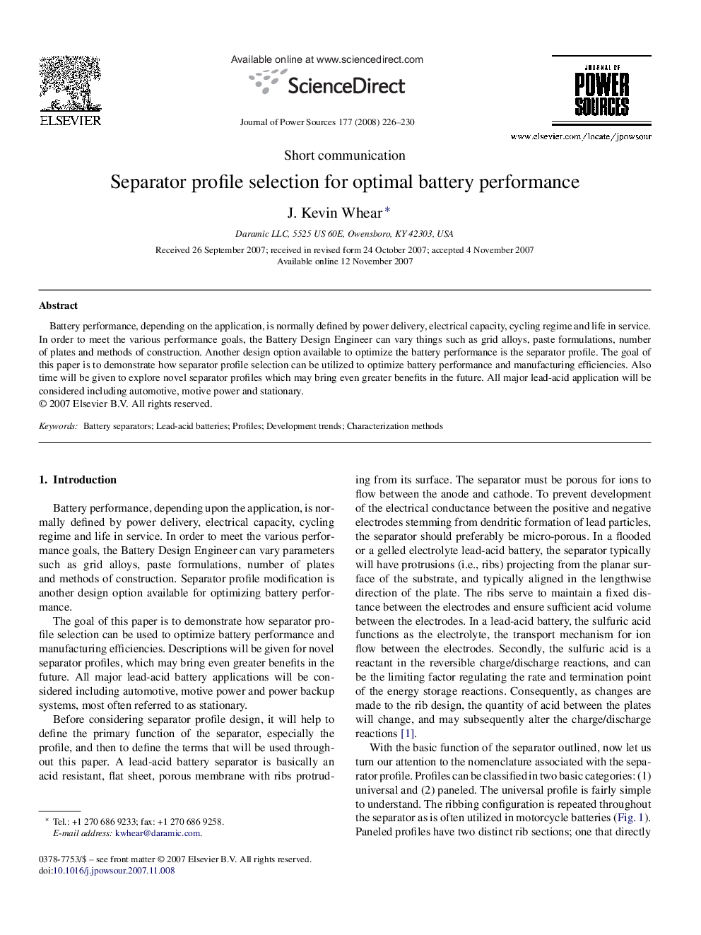 Separator profile selection for optimal battery performance