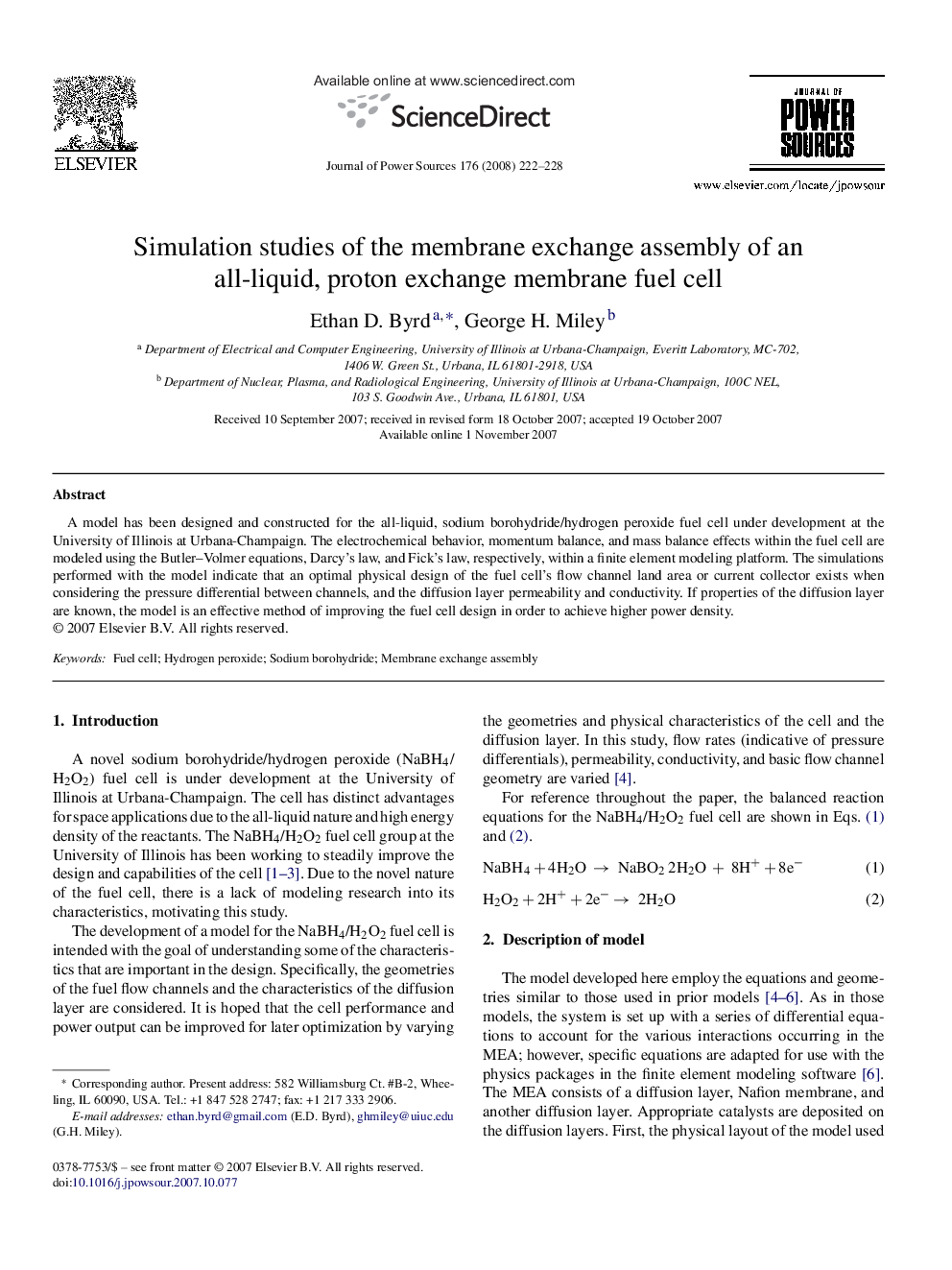 Simulation studies of the membrane exchange assembly of an all-liquid, proton exchange membrane fuel cell