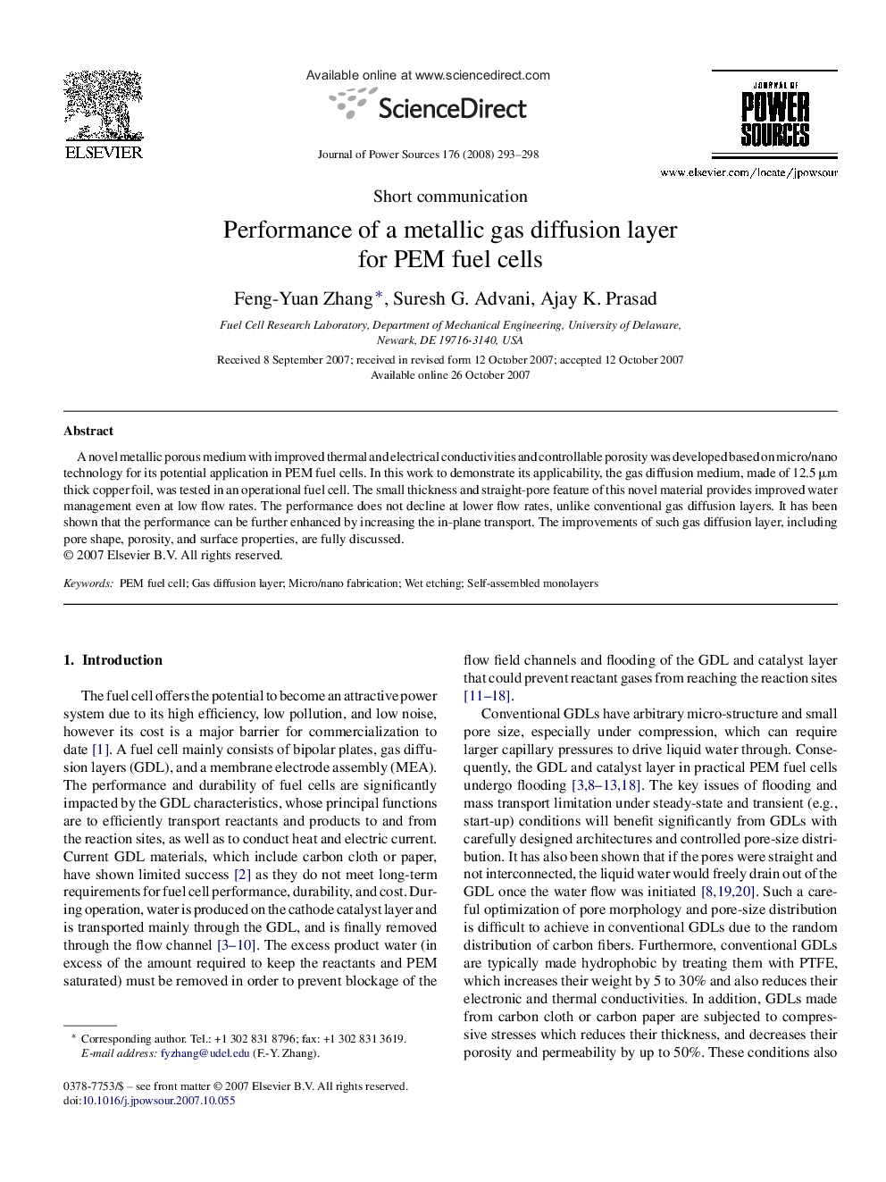 Performance of a metallic gas diffusion layer for PEM fuel cells