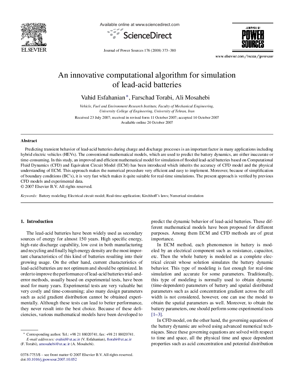An innovative computational algorithm for simulation of lead-acid batteries