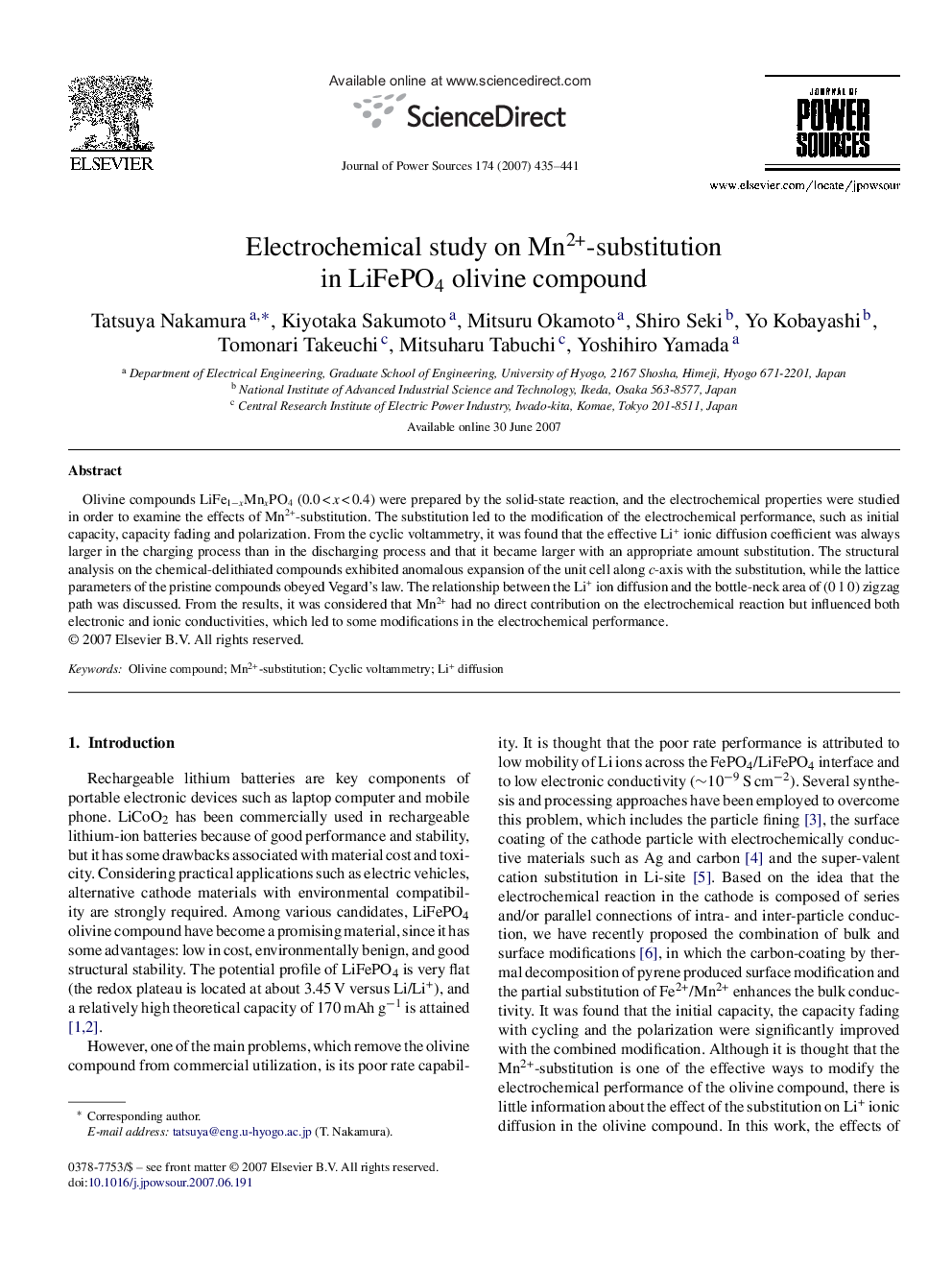 Electrochemical study on Mn2+-substitution in LiFePO4 olivine compound