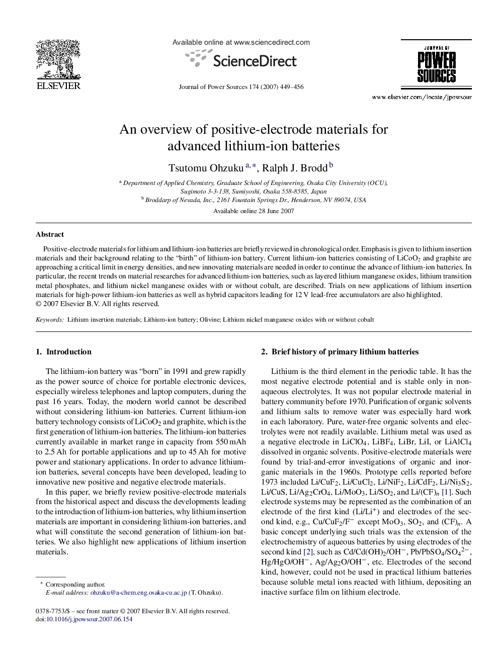 An overview of positive-electrode materials for advanced lithium-ion batteries