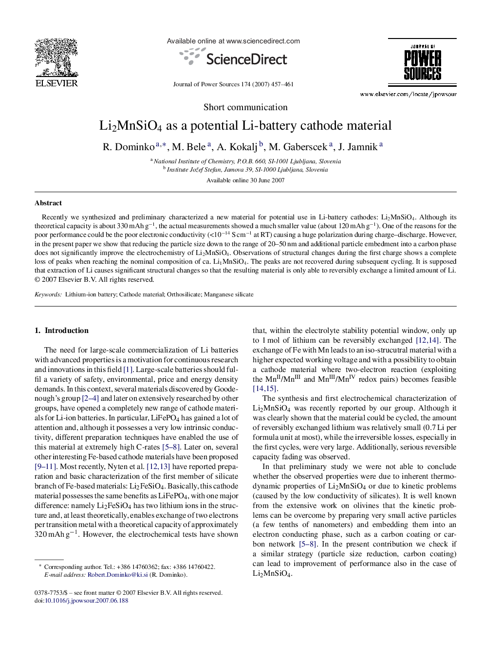 Li2MnSiO4 as a potential Li-battery cathode material