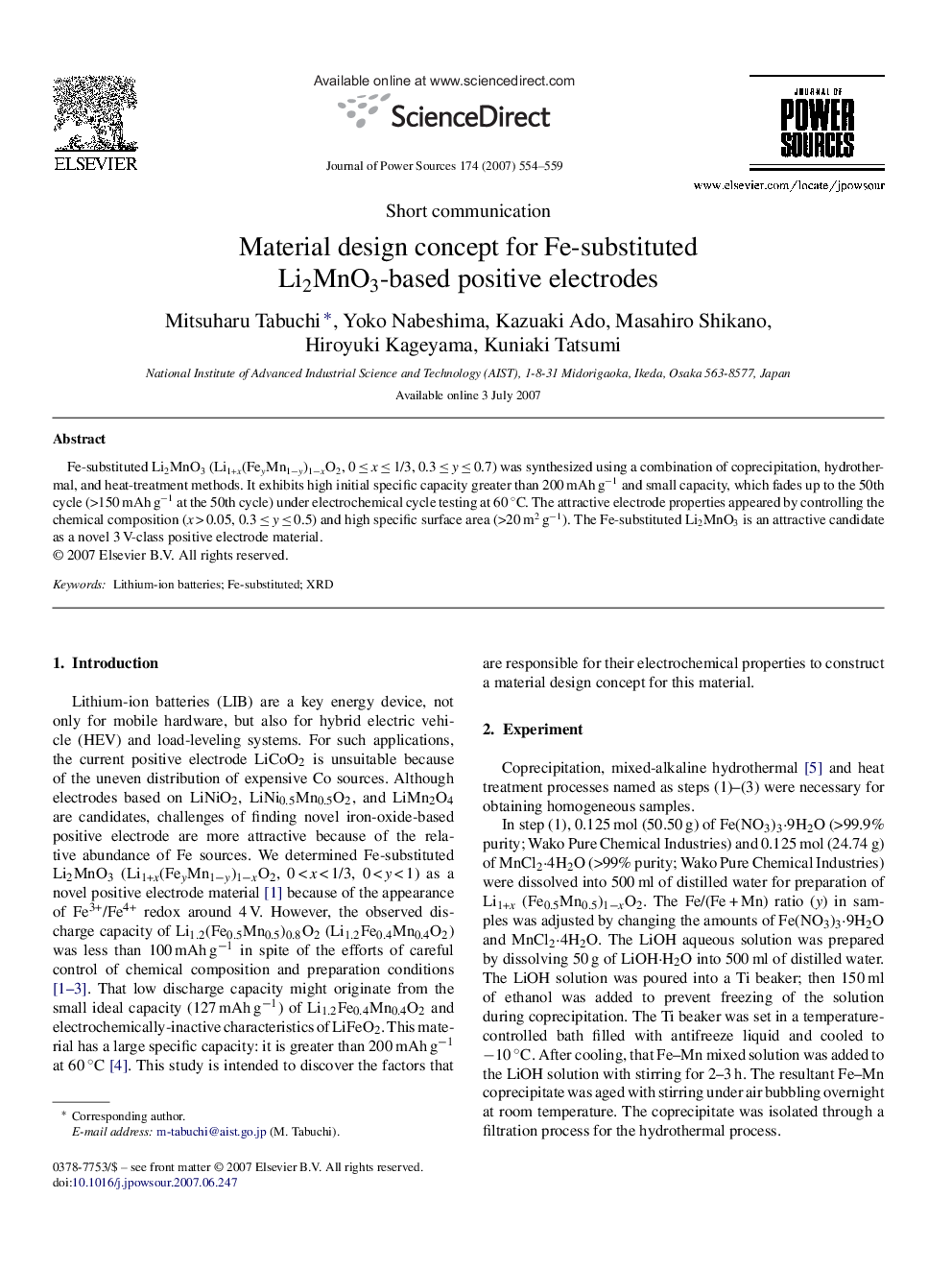 Material design concept for Fe-substituted Li2MnO3-based positive electrodes