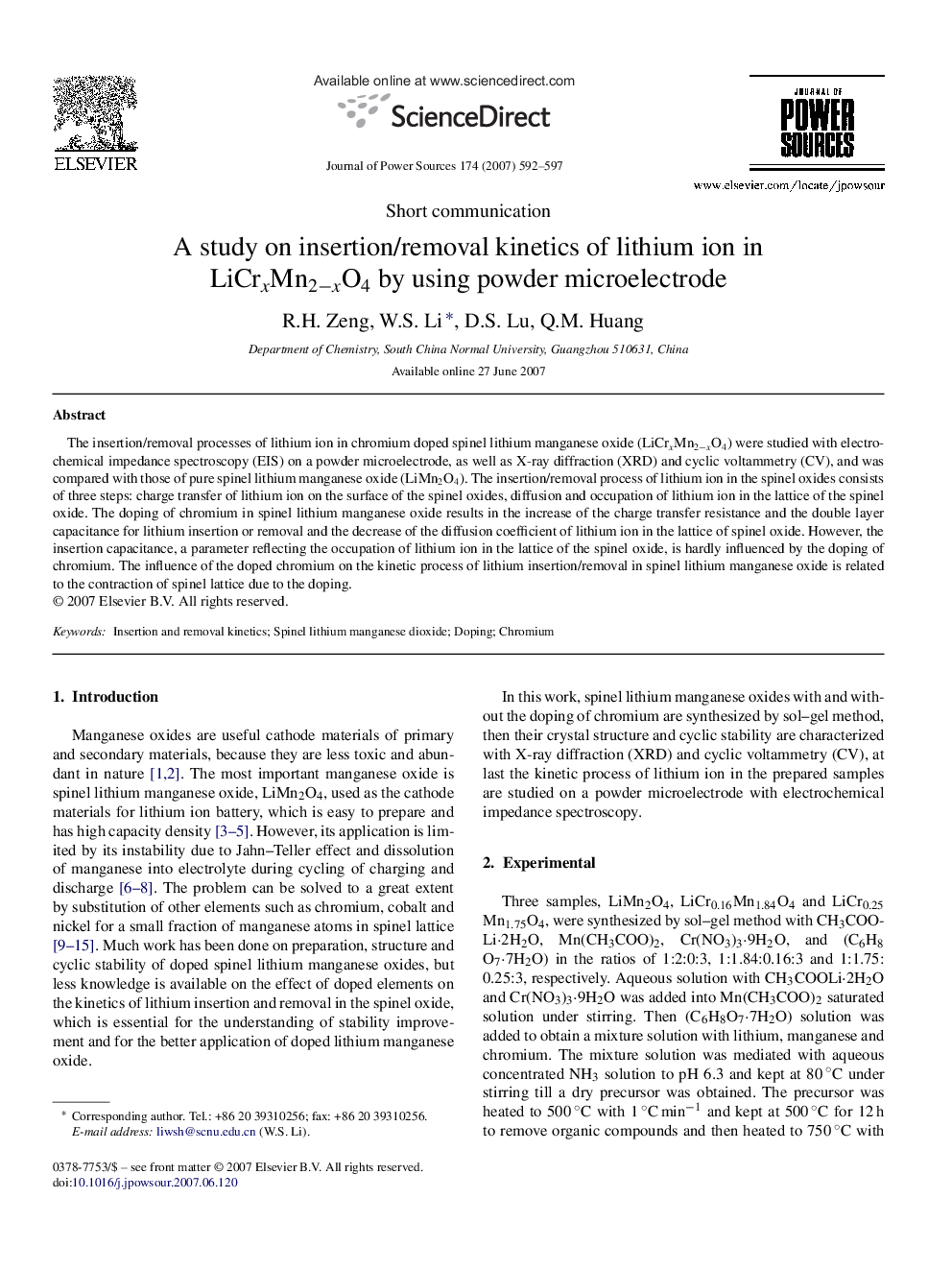 A study on insertion/removal kinetics of lithium ion in LiCrxMn2−xO4 by using powder microelectrode