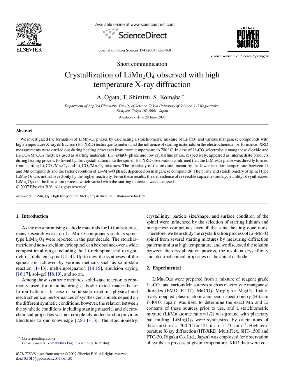 Crystallization of LiMn2O4 observed with high temperature X-ray diffraction