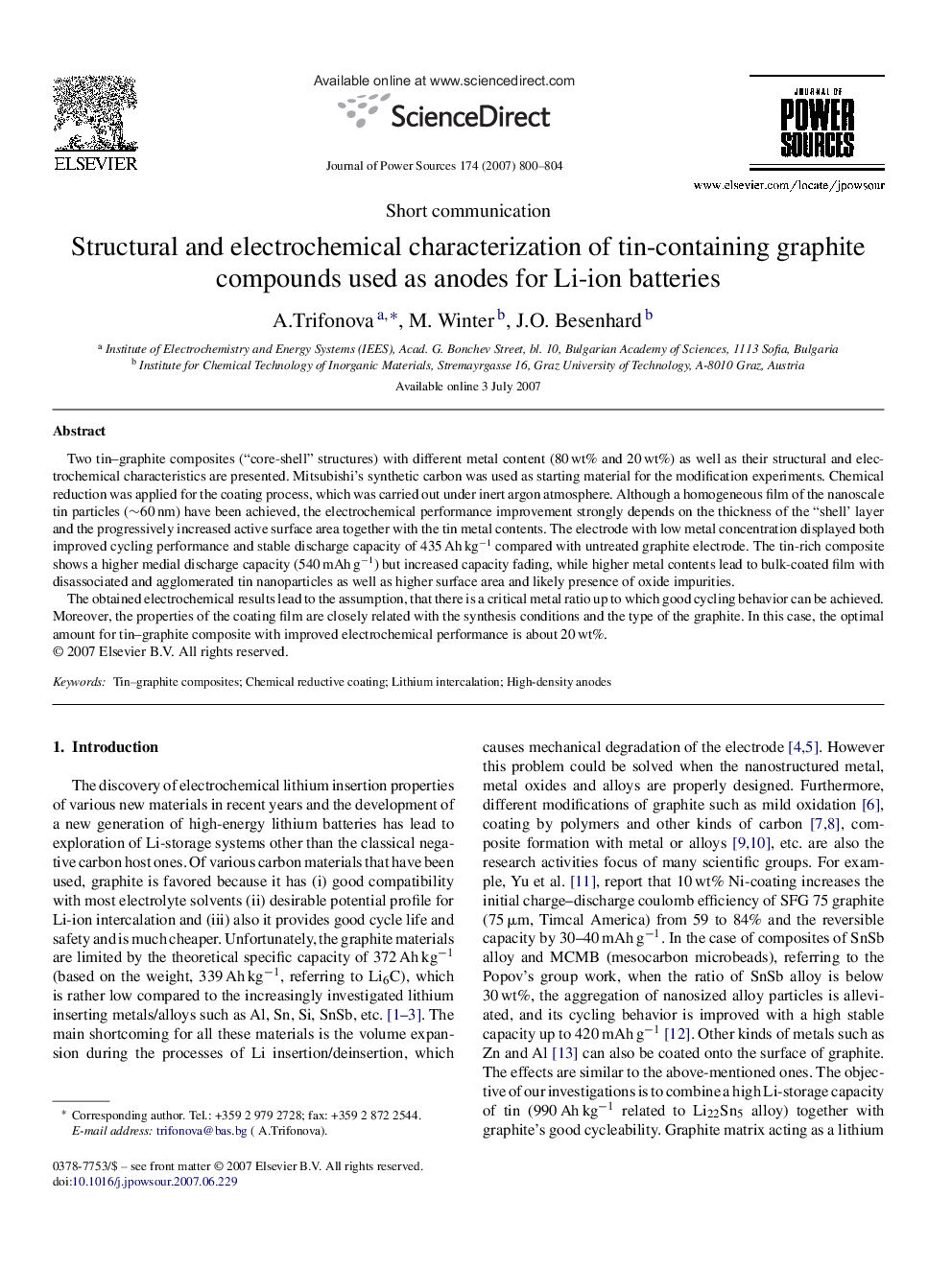 Structural and electrochemical characterization of tin-containing graphite compounds used as anodes for Li-ion batteries