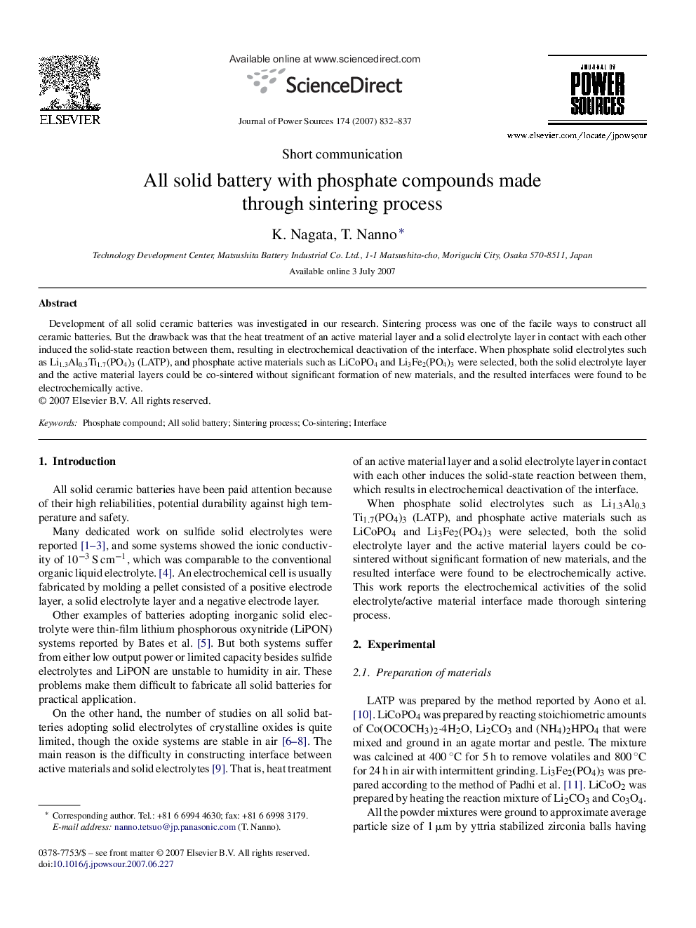 All solid battery with phosphate compounds made through sintering process