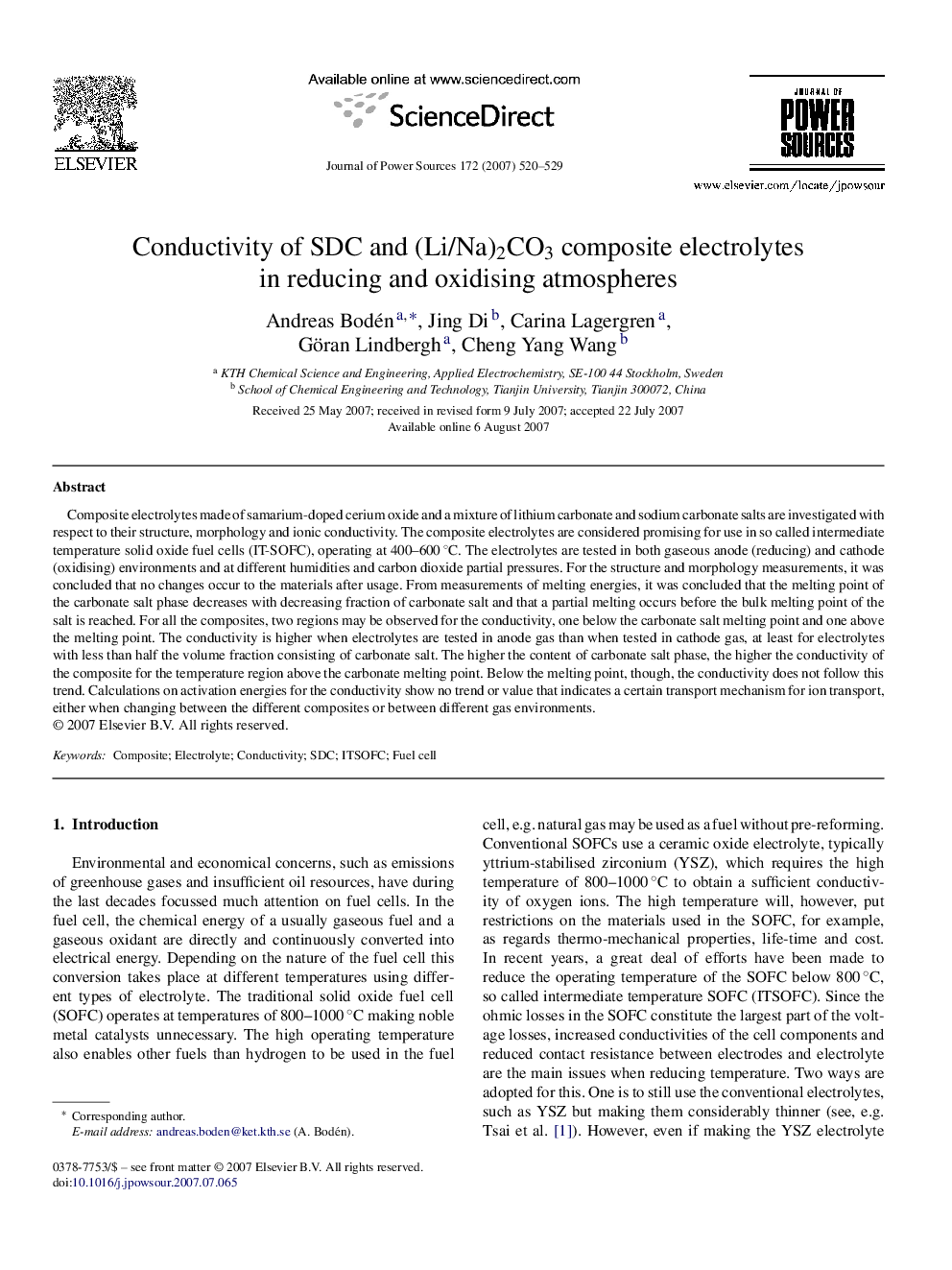 Conductivity of SDC and (Li/Na)2CO3 composite electrolytes in reducing and oxidising atmospheres