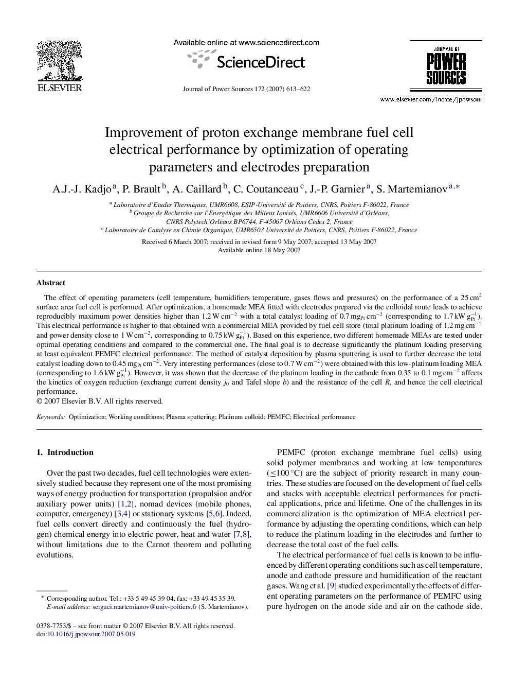 Improvement of proton exchange membrane fuel cell electrical performance by optimization of operating parameters and electrodes preparation