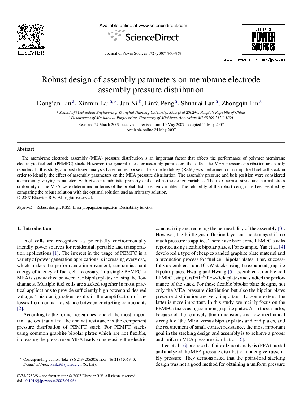 Robust design of assembly parameters on membrane electrode assembly pressure distribution