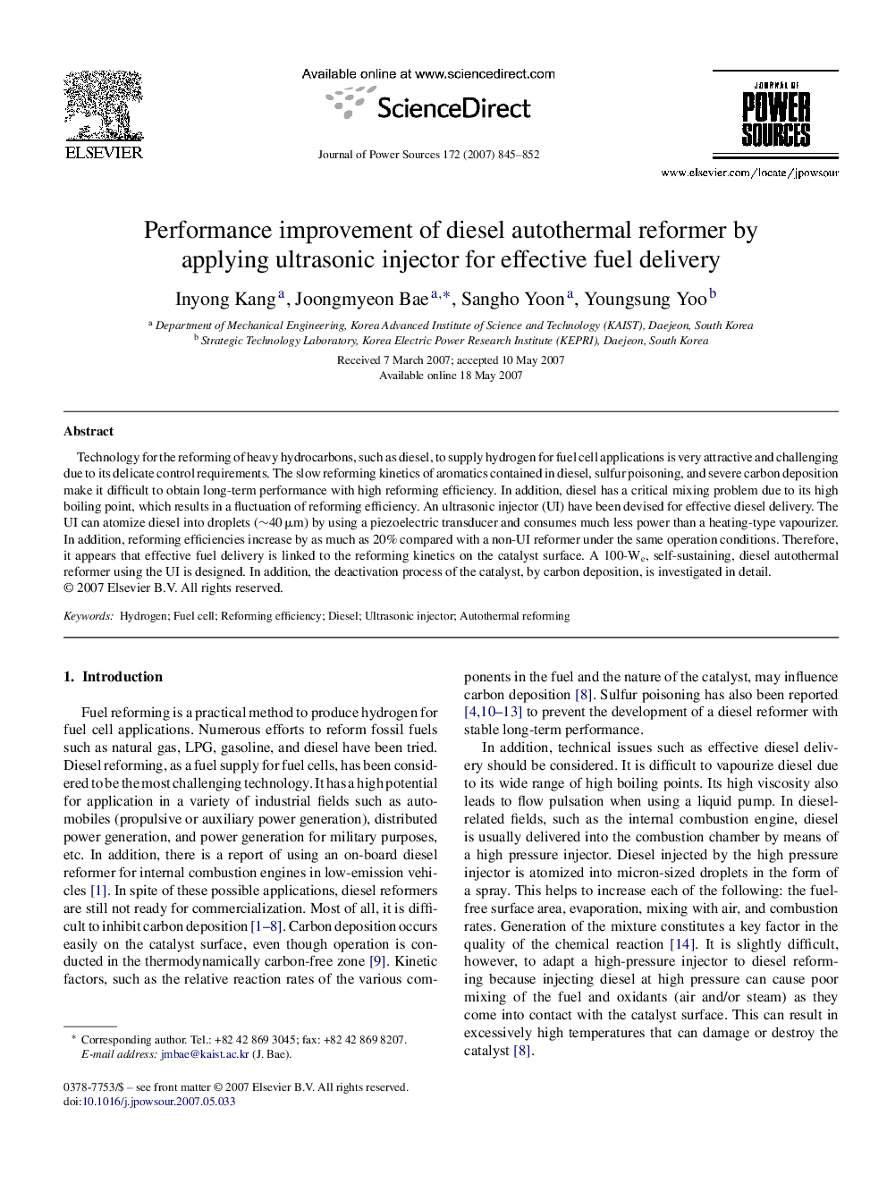 Performance improvement of diesel autothermal reformer by applying ultrasonic injector for effective fuel delivery