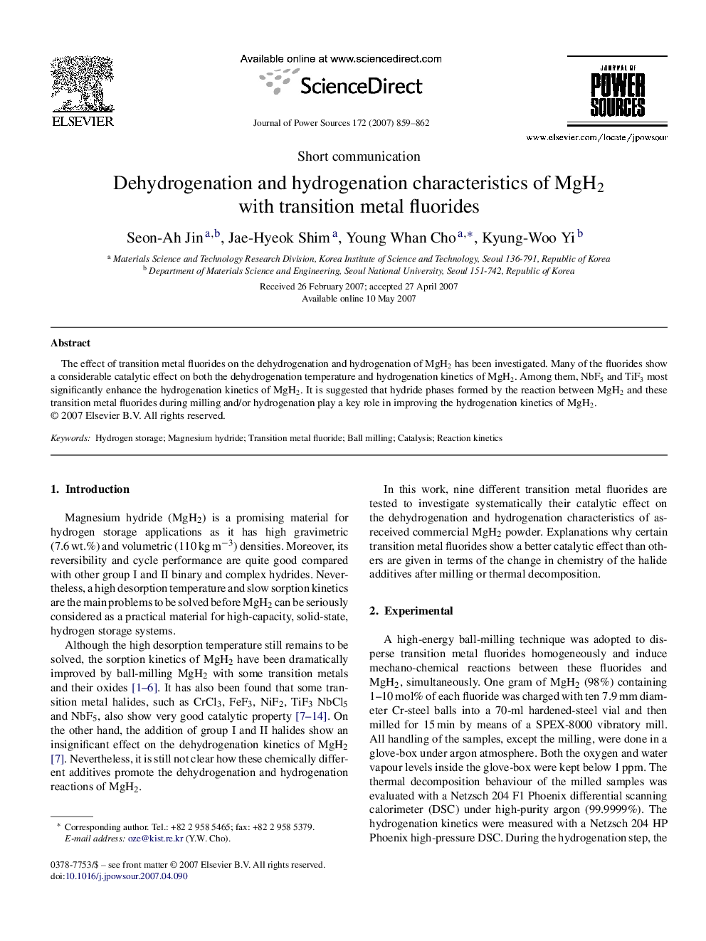 Dehydrogenation and hydrogenation characteristics of MgH2 with transition metal fluorides