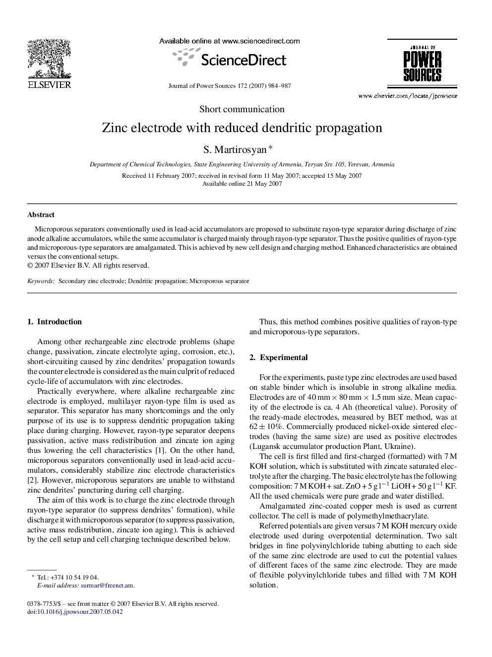 Zinc electrode with reduced dendritic propagation