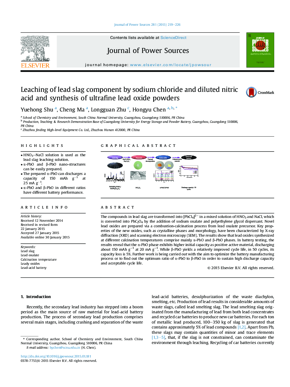 Leaching of lead slag component by sodium chloride and diluted nitric acid and synthesis of ultrafine lead oxide powders