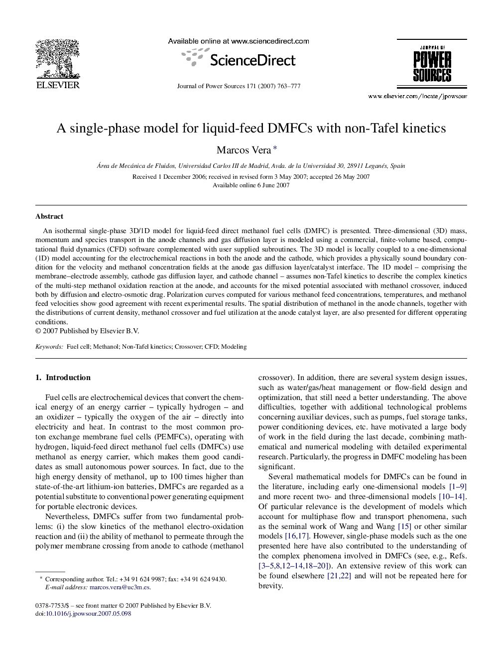 A single-phase model for liquid-feed DMFCs with non-Tafel kinetics