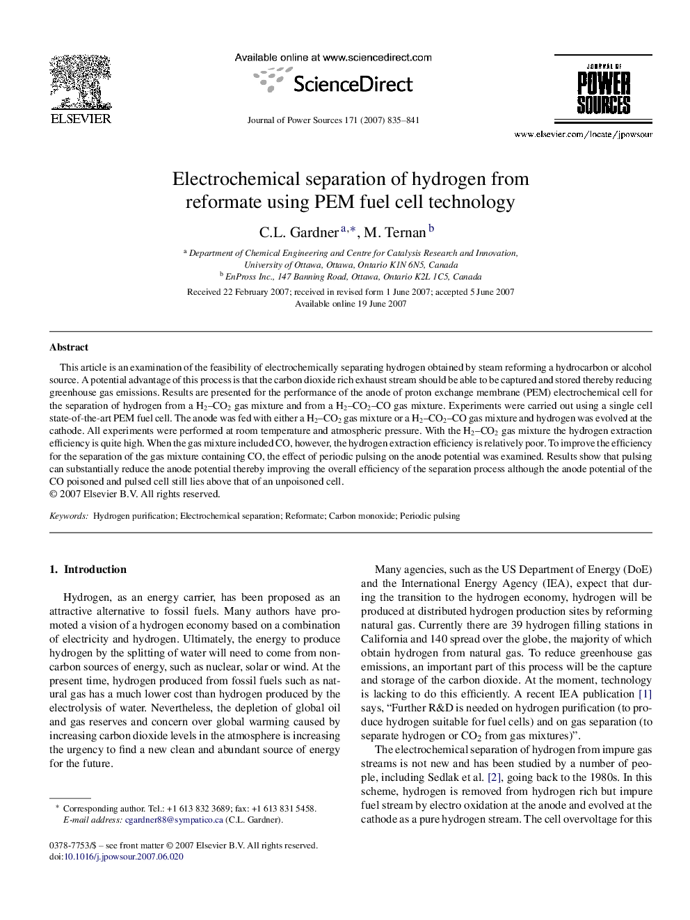 Electrochemical separation of hydrogen from reformate using PEM fuel cell technology