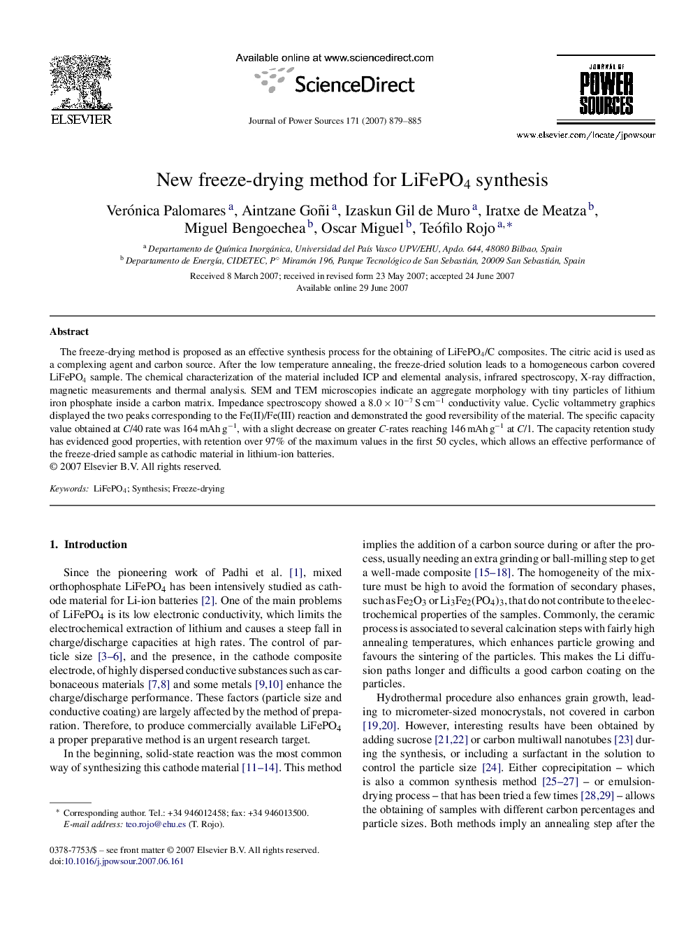 New freeze-drying method for LiFePO4 synthesis